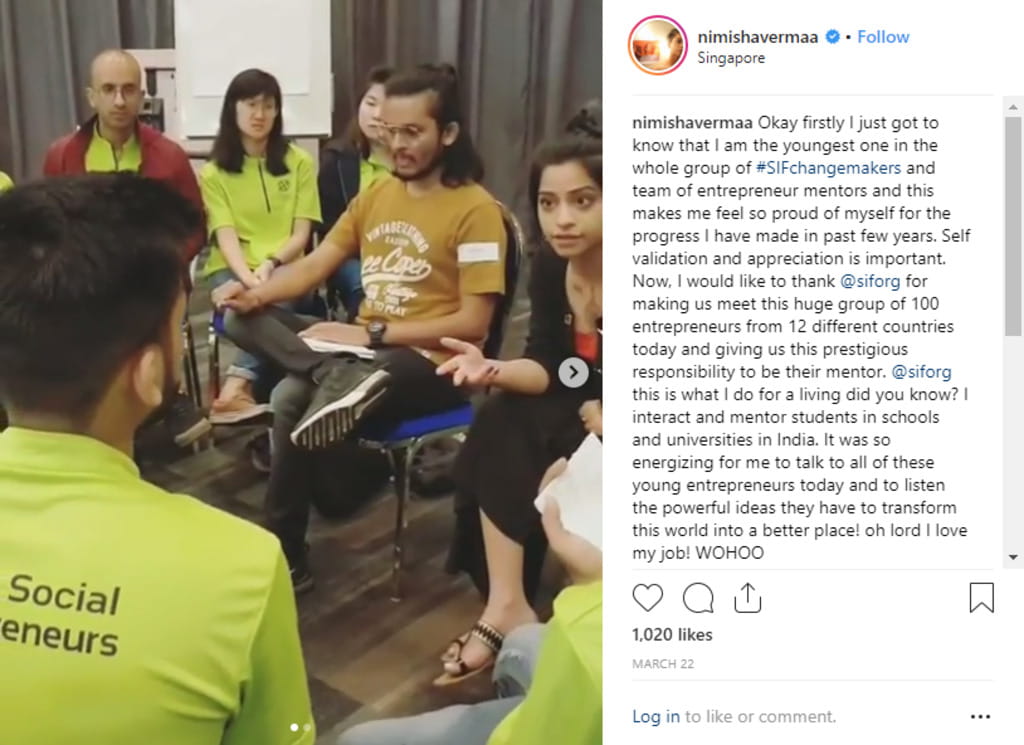 An Instagram post by Nimisha Verma from India, one of the regional influencers the YSE participants met, at the first-ever interactive World Café session